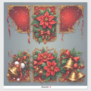 Christmas Banners Featuring Poinsettias Sticker