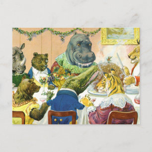 Christmas Banquet in Animal Land Holiday Postcard