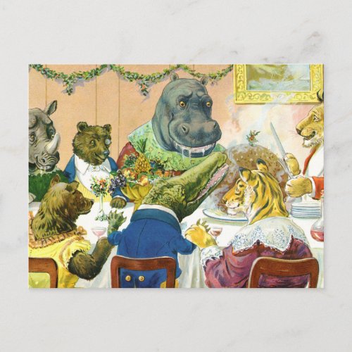 Christmas Banquet in Animal Land Holiday Postcard