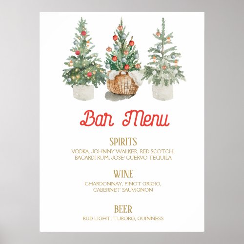 Christmas BAR MENU sign pine trees