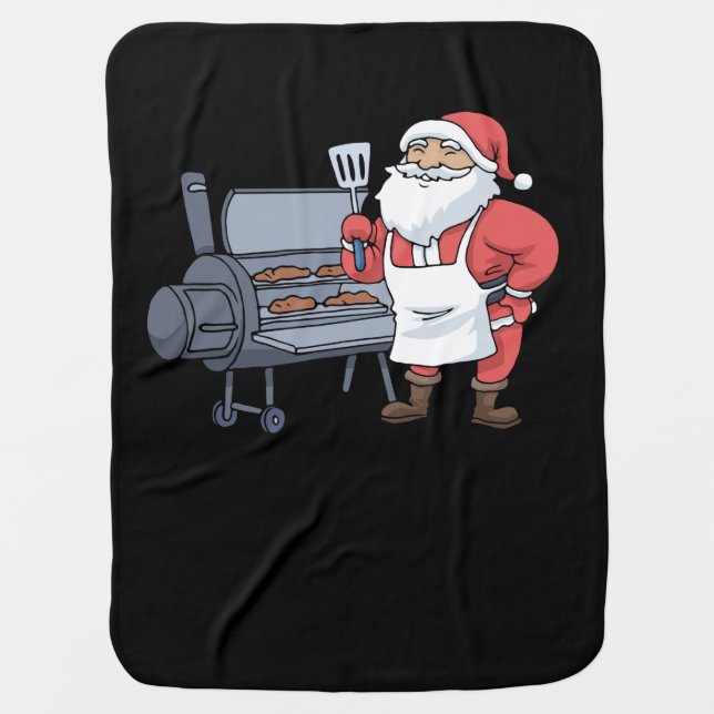 Christmas Barbecue Santa Claus Grill Smoker Steak Baby Blanket (Front)