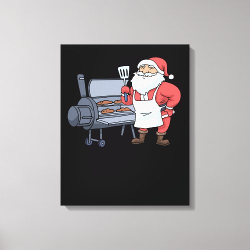 Christmas Barbecue Santa Claus Grill Smoker Steak Canvas Print