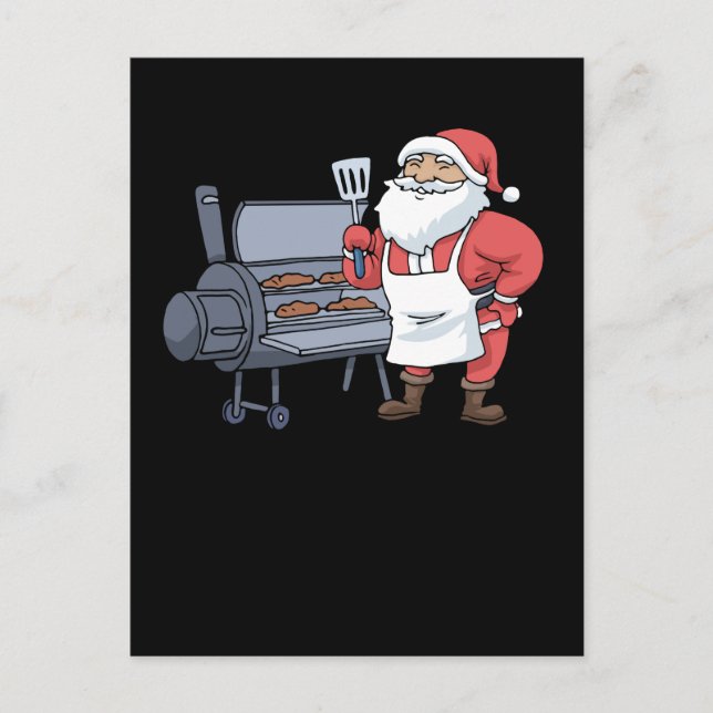 Christmas Barbecue Santa Claus Grill Smoker Steak Postcard (Front)
