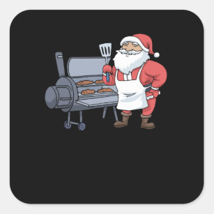 Christmas Barbecue Santa Claus Grill Smoker Steak Square Sticker