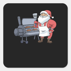 Christmas Barbecue Santa Claus Grill Smoker Steak Square Sticker