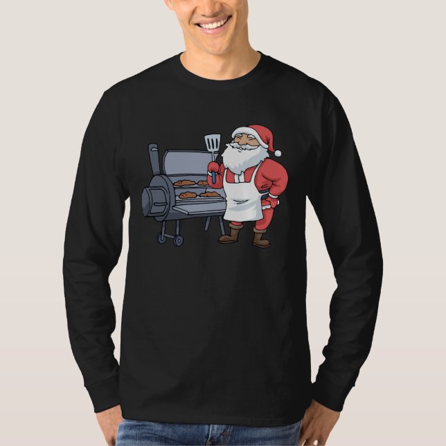 Christmas Barbecue Santa Claus Grill Smoker Steak T-Shirt (Front)