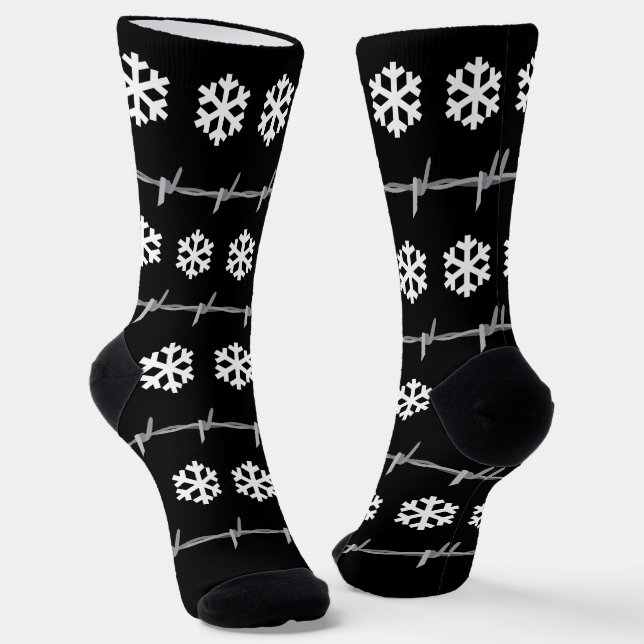 Christmas Barbed Wire Goth Punk Festive Socks (Angled)
