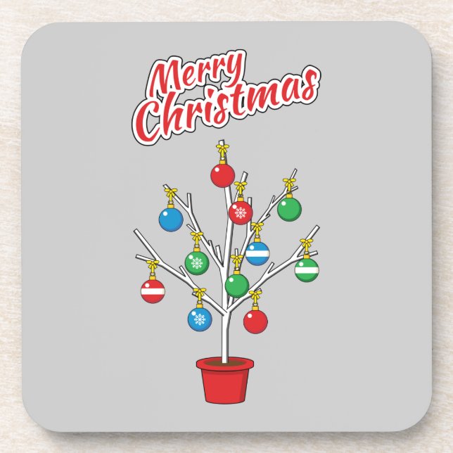 Christmas Bare Branch Tree - Merry Christmas Beverage Coaster (Front)