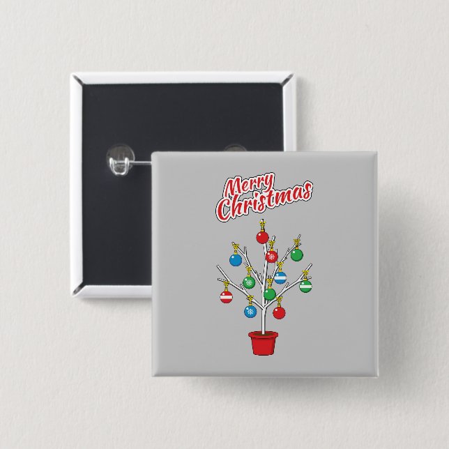 Christmas Bare Branch Tree - Merry Christmas Button (Front & Back)