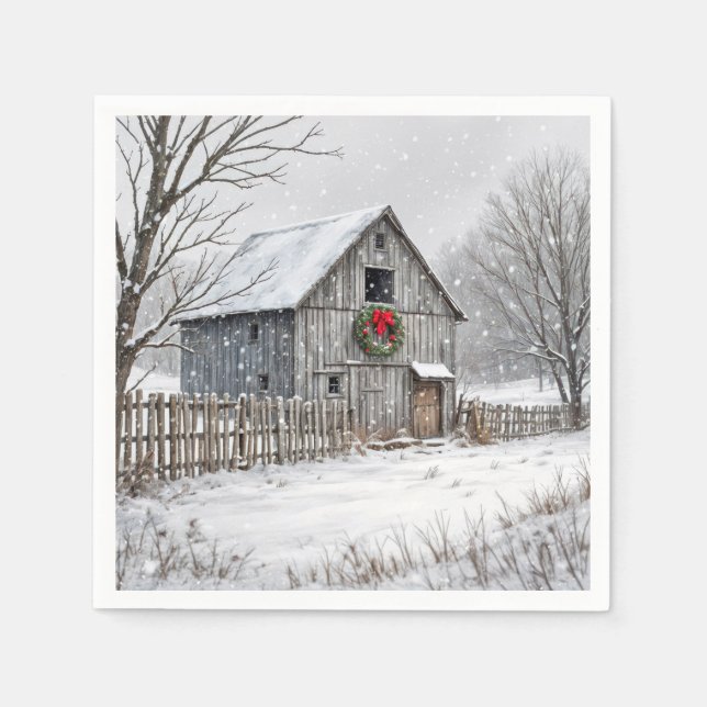 Christmas Barn In Snowflakes Napkins (Front)