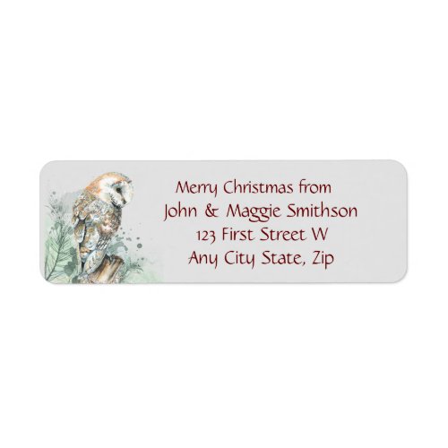 Christmas Barn Owl Custom Message Label