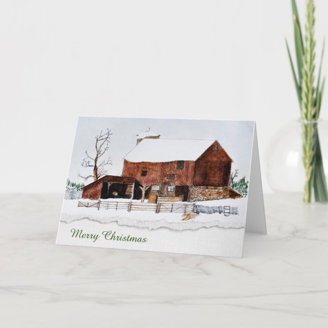 Christmas barn watercolor holiday card (Front)