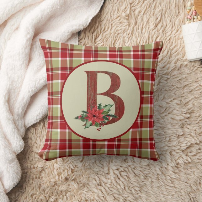 Christmas Barn Wood Letter B Throw Pillow (Blanket)