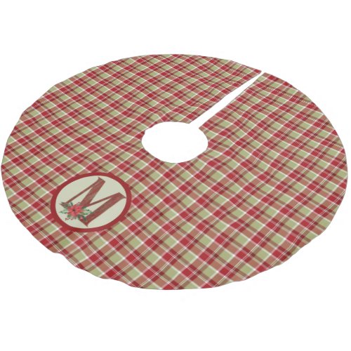 Christmas Barn Wood Letter M   Brushed Polyester Tree Skirt