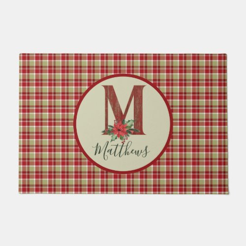 Christmas Barn Wood Letter M Personalized Doormat