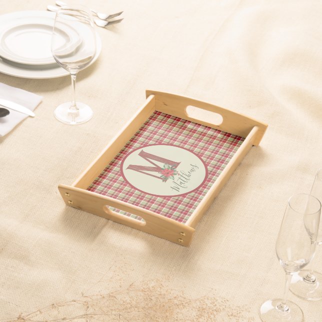 Christmas Barn Wood Letter M Personalized  Serving Tray (Front)