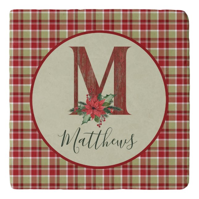 Christmas Barn Wood Letter M Personalized  Trivet (Front)