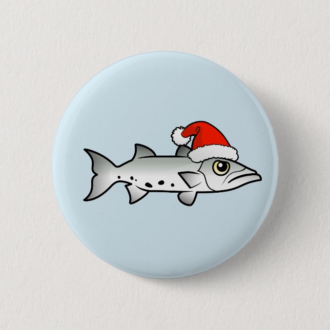 Christmas Barracuda Santa Pinback Button (Front)