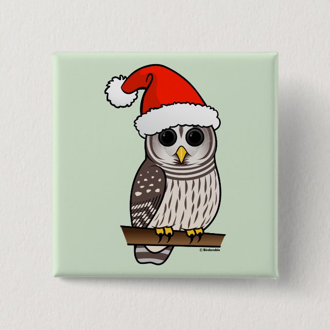 Christmas Barred Owl Santa Button (Front)