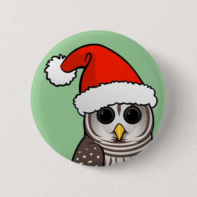 Christmas Barred Owl Santa Pinback Button (Front)