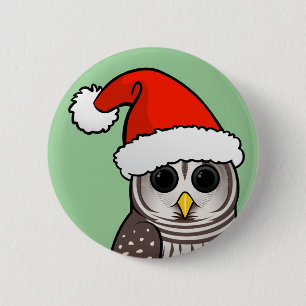 Christmas Barred Owl Santa Pinback Button