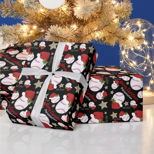 Christmas Baseball All Star - Personalize Wrapping Paper (Holidays)