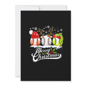 Christmas Baseball Ball Santa Hat Elf Reindeer Fun Holiday Card