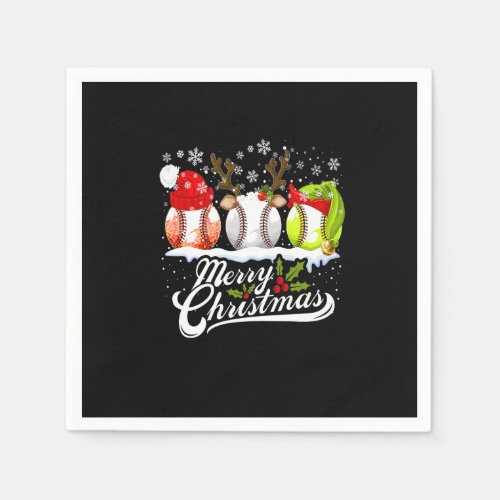 Christmas Baseball Ball Santa Hat Elf Reindeer Fun Napkins