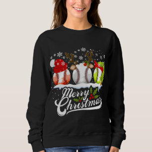 Christmas Baseball Ball Santa Hat Elf Reindeer Fun Sweatshirt