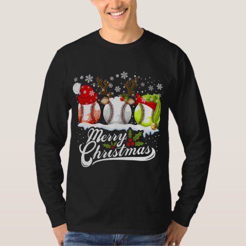 Christmas Baseball Ball Santa Hat Elf Reindeer Fun T_Shirt