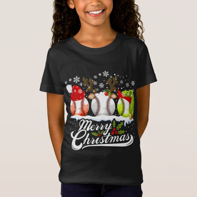 Christmas Baseball Ball Santa Hat Elf Reindeer Fun T-Shirt (Front)