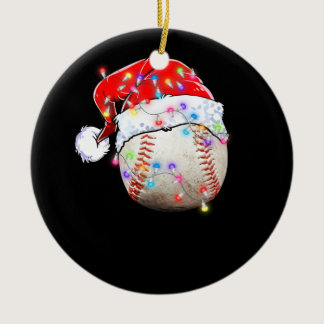Christmas Baseball Ball Santa Hat Funny Sport Xmas Ceramic Ornament