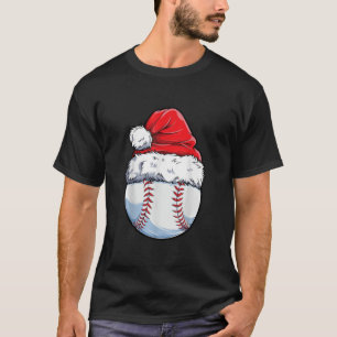 Christmas Baseball Ball Santa Hat Funny Sport Xmas T-Shirt