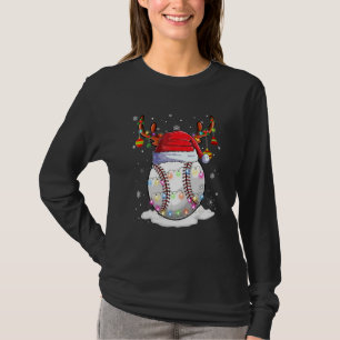 Christmas Baseball Ball Santa Hat Reindeer Lights T-Shirt