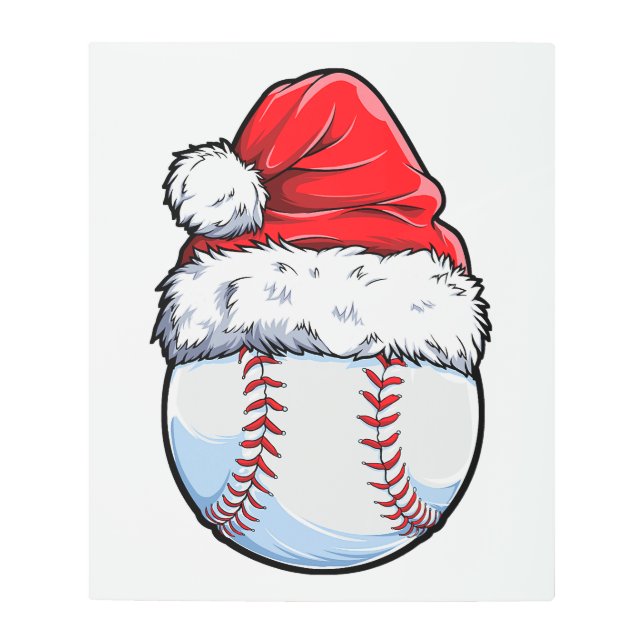 Christmas Baseball Ball Santa Hat Xmas Boys Catche Metal Print (Front)