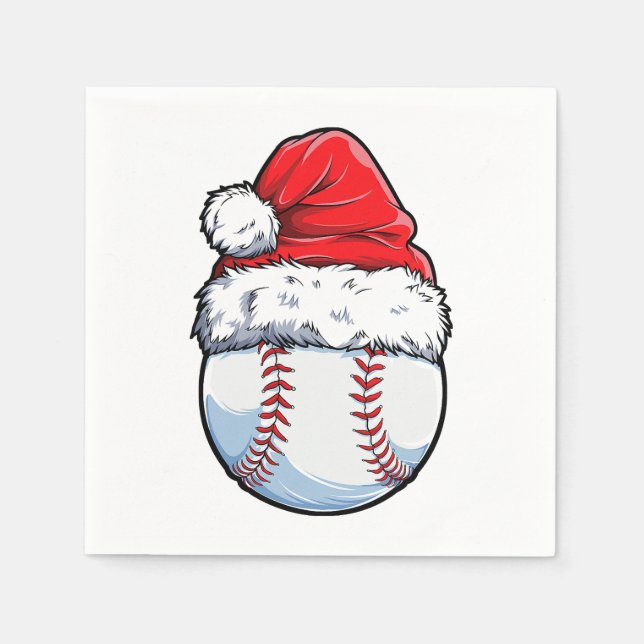 Christmas Baseball Ball Santa Hat Xmas Boys Catche Napkins (Front)