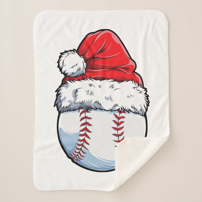 Christmas Baseball Ball Santa Hat Xmas Boys Catche Sherpa Blanket (Front)