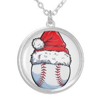 Christmas Baseball Ball Santa Hat Xmas Boys Catche Silver Plated Necklace by golflover123 at Zazzle