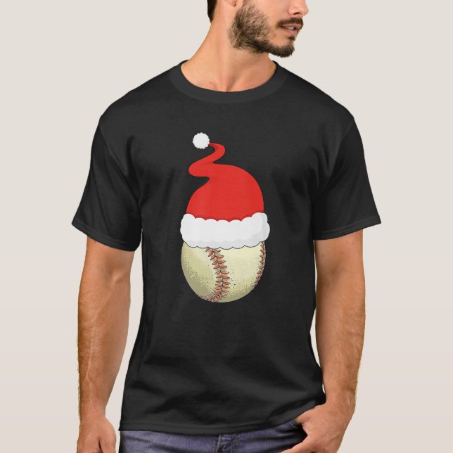 Christmas Baseball Ball Santa Hat Xmas Boys Catche T-Shirt (Front)