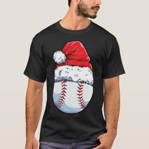 Christmas Baseball Ball Santa Hat Xmas Boys Catche T_Shirt