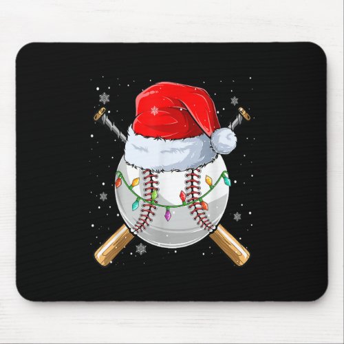 Christmas Baseball Ball Santa Hat Xmas Lights Mouse Pad