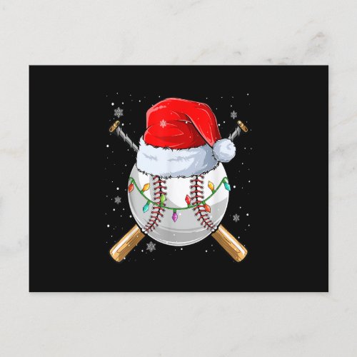 Christmas Baseball Ball Santa Hat Xmas Lights Postcard