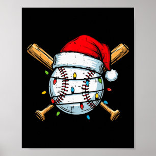Christmas Baseball Ball Santa Hat Xmas Sports Men Poster