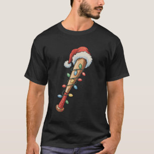 Christmas Baseball Bat Santa Hat Xmas Lights Retro T-Shirt