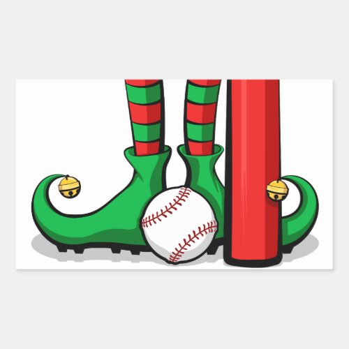 Christmas Baseball Elf Feet Rectangular Sticker