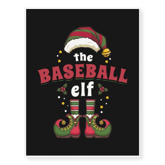 Christmas Baseball Elf Temporary Tattoos (Front)