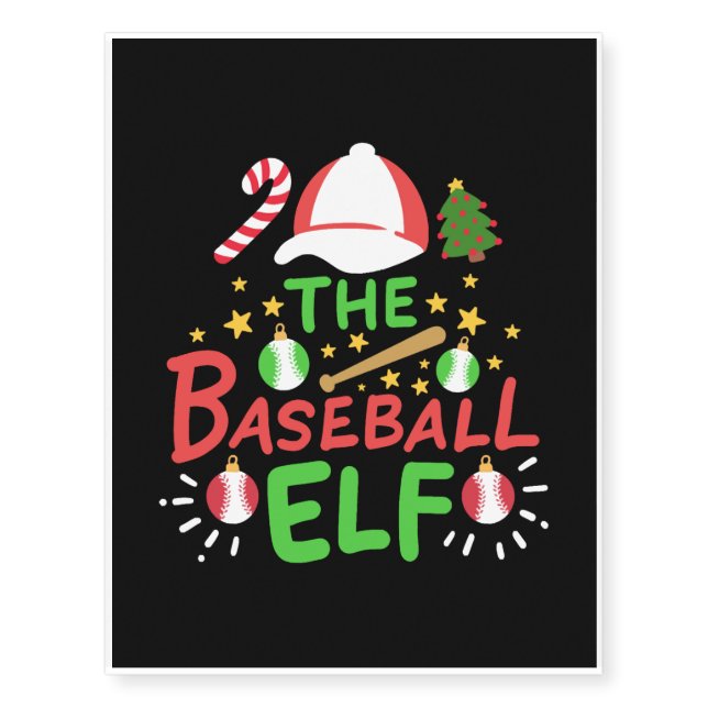 Christmas Baseball Elf Temporary Tattoos (Front)