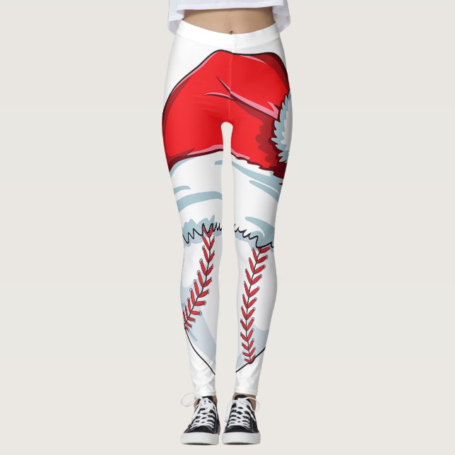 Christmas Baseball  For Kids Men Ball Santa Pajama Leggings (Front)