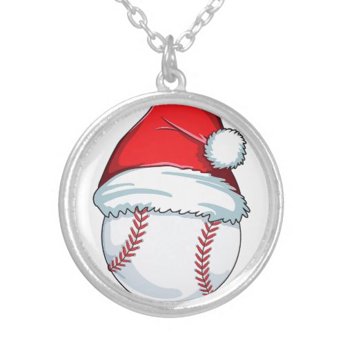 Christmas Baseball  For Kids Men Ball Santa Pajama Silver Plated Necklace