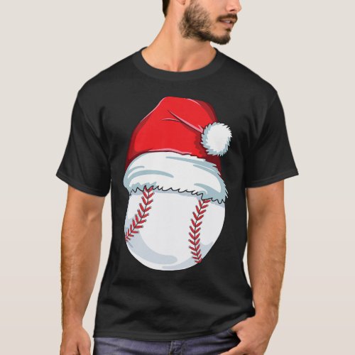 Christmas Baseball  For Kids Men Ball Santa Pajama T_Shirt